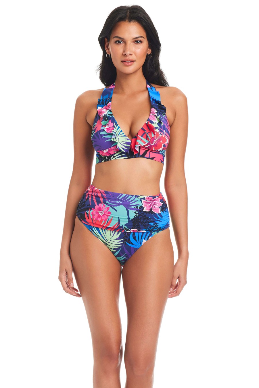 Clothing Bleu Rod Beattie | Hawaiian Punch Ruffle Halter Bikini Top Multi