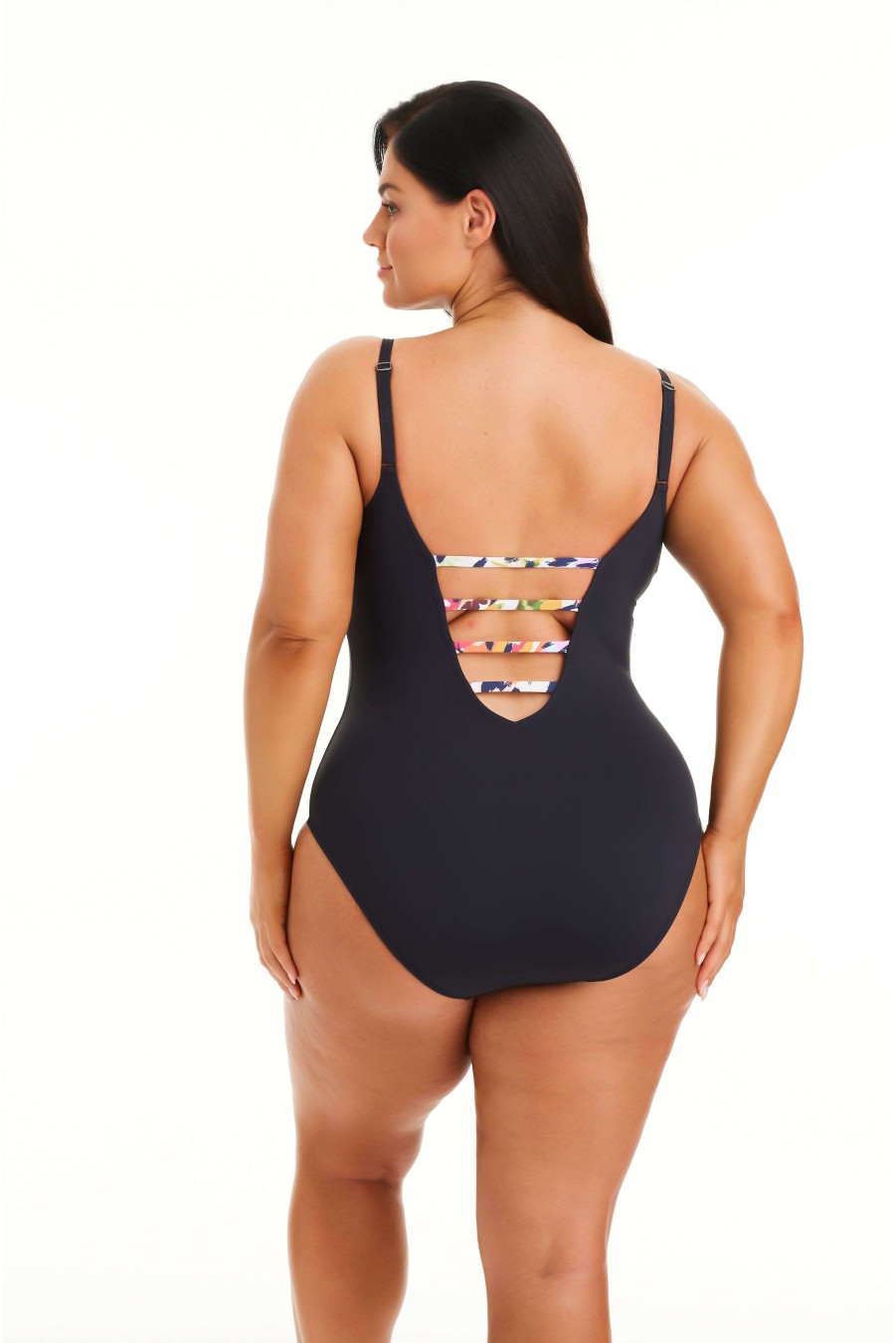 Clothing Bleu Rod Beattie | Party Animal Plunge Lace Down One Piece Swimsuit Plus Black