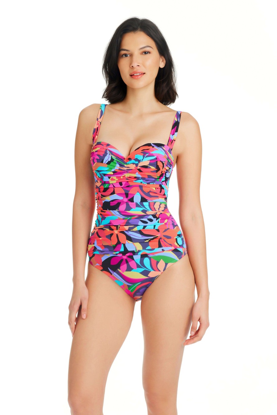 Clothing Bleu Rod Beattie | Bold Rush One Piece Underwire Shirred Bandeau Swimsuit Bold Rush Multi