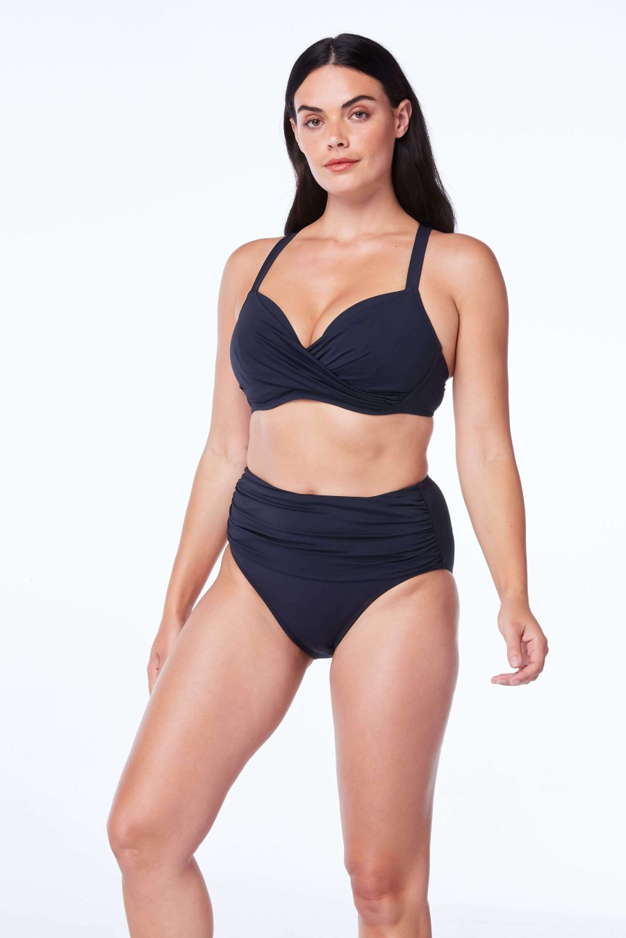 Clothing Bleu Rod Beattie | Kore Shirred Fold Over High Waist Bikini Bottom Black