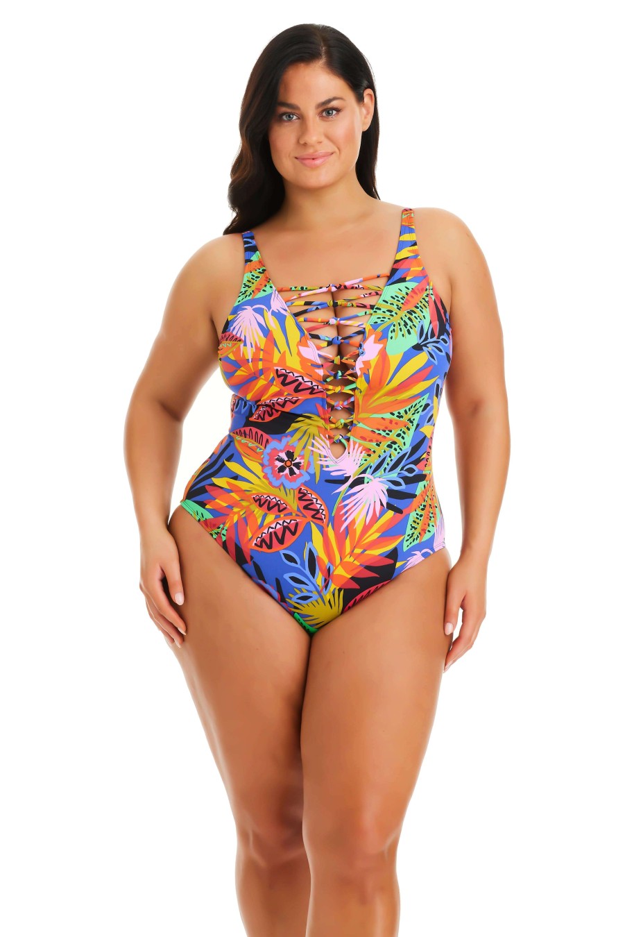 Clothing Bleu Rod Beattie | Plunge Lace Down One Piece Swimsuit Plus Night Safari