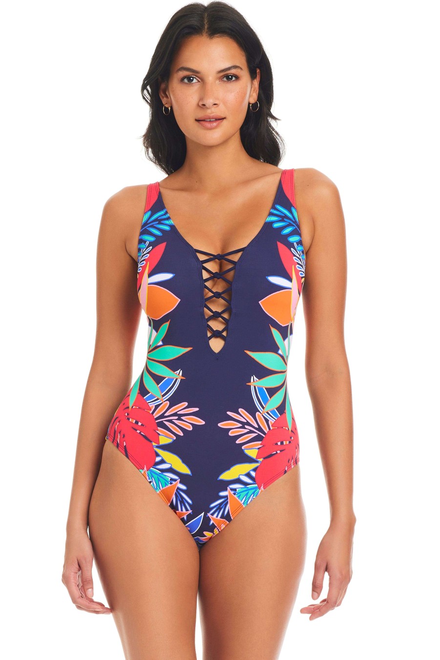 Clothing Bleu Rod Beattie | Color Field Lace Down One-Piece Swimsuit Cf Multi