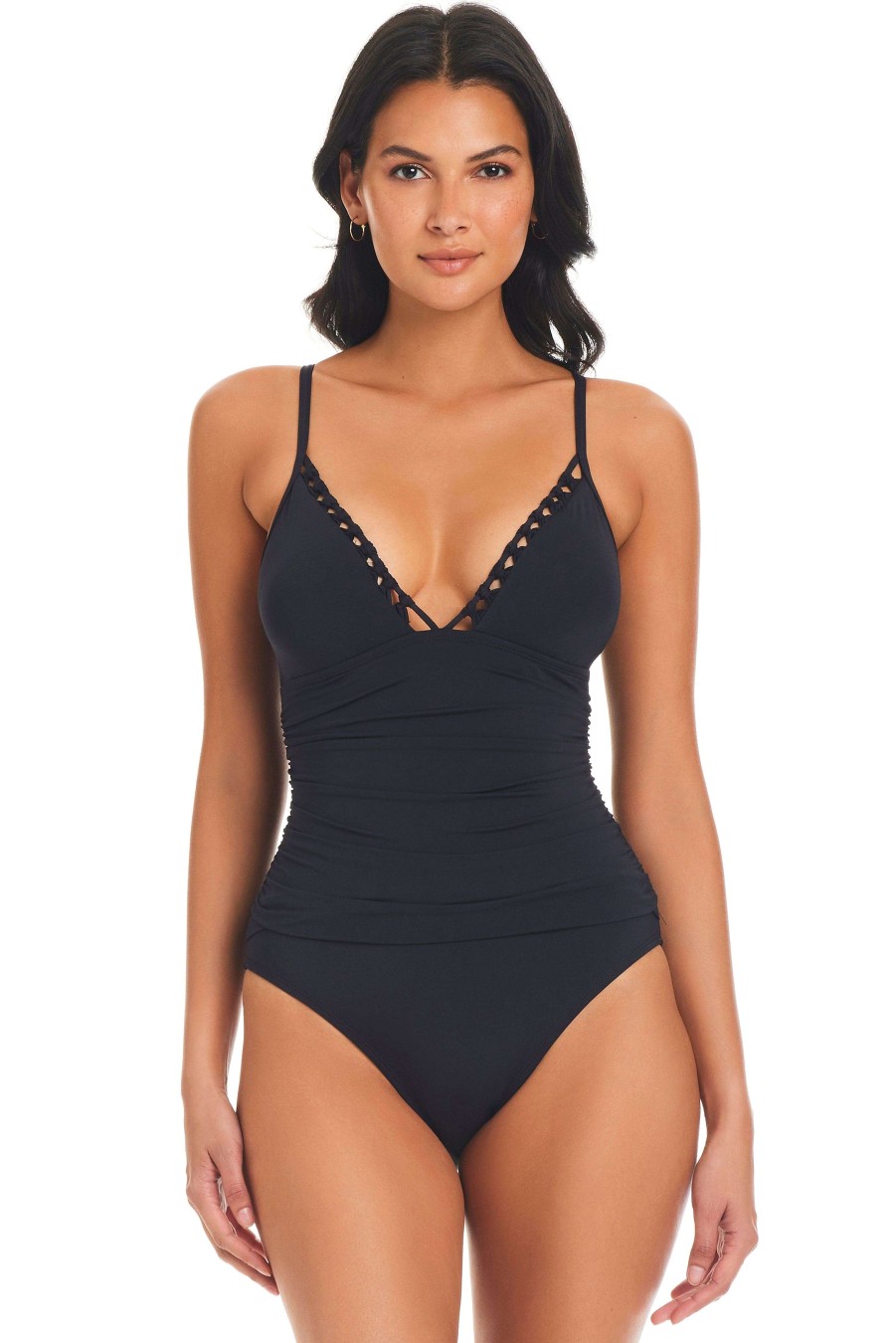 Clothing Bleu Rod Beattie | Pulling Strings Plunge One Piece Swimsuit Black