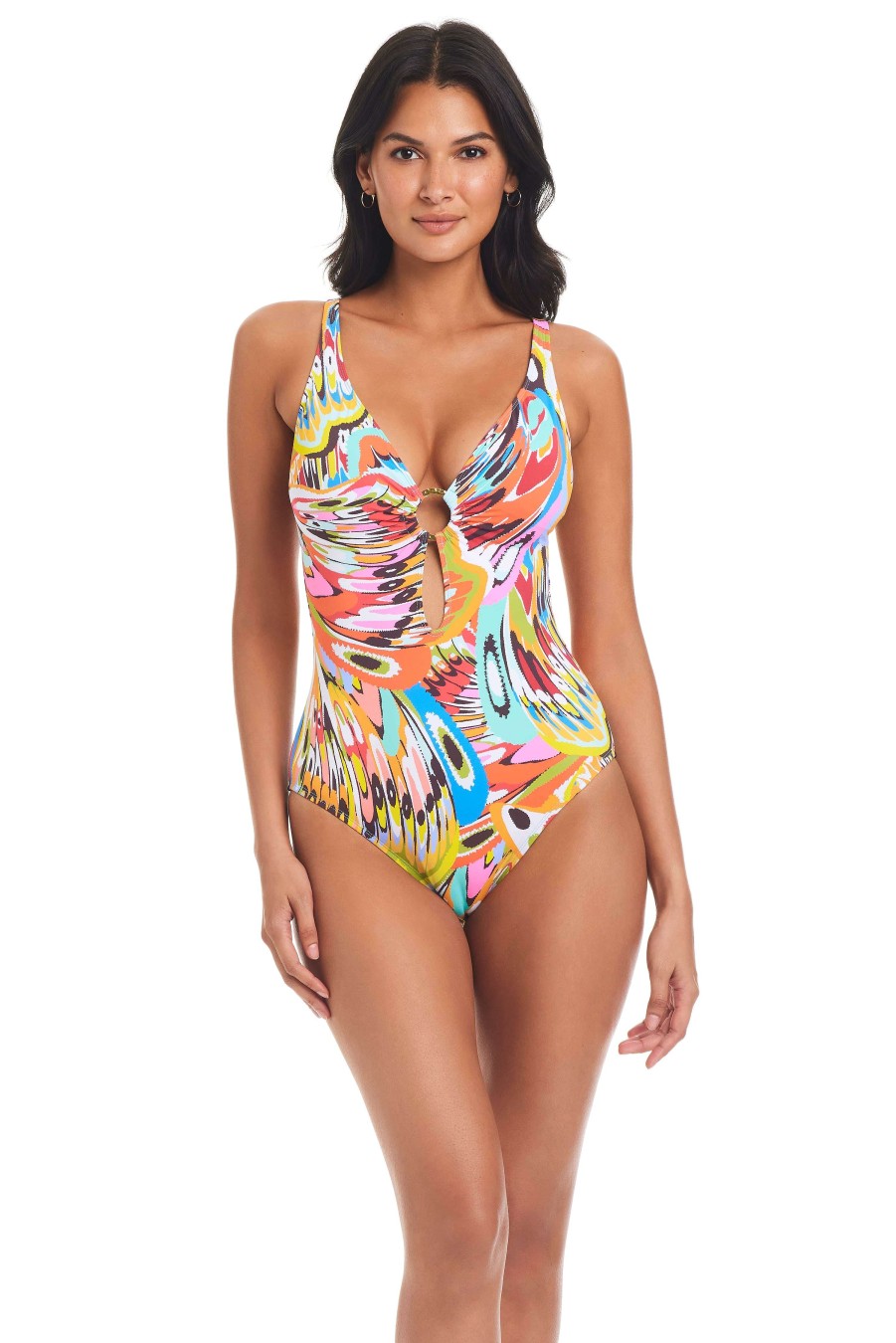 Clothing Bleu Rod Beattie | Break The Mold Cross Back One-Piece Swimsuit Multi Print Break