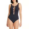 Clothing Bleu Rod Beattie | Graphic Measures One Piece Lace Down Ring Front Swimsuit Black