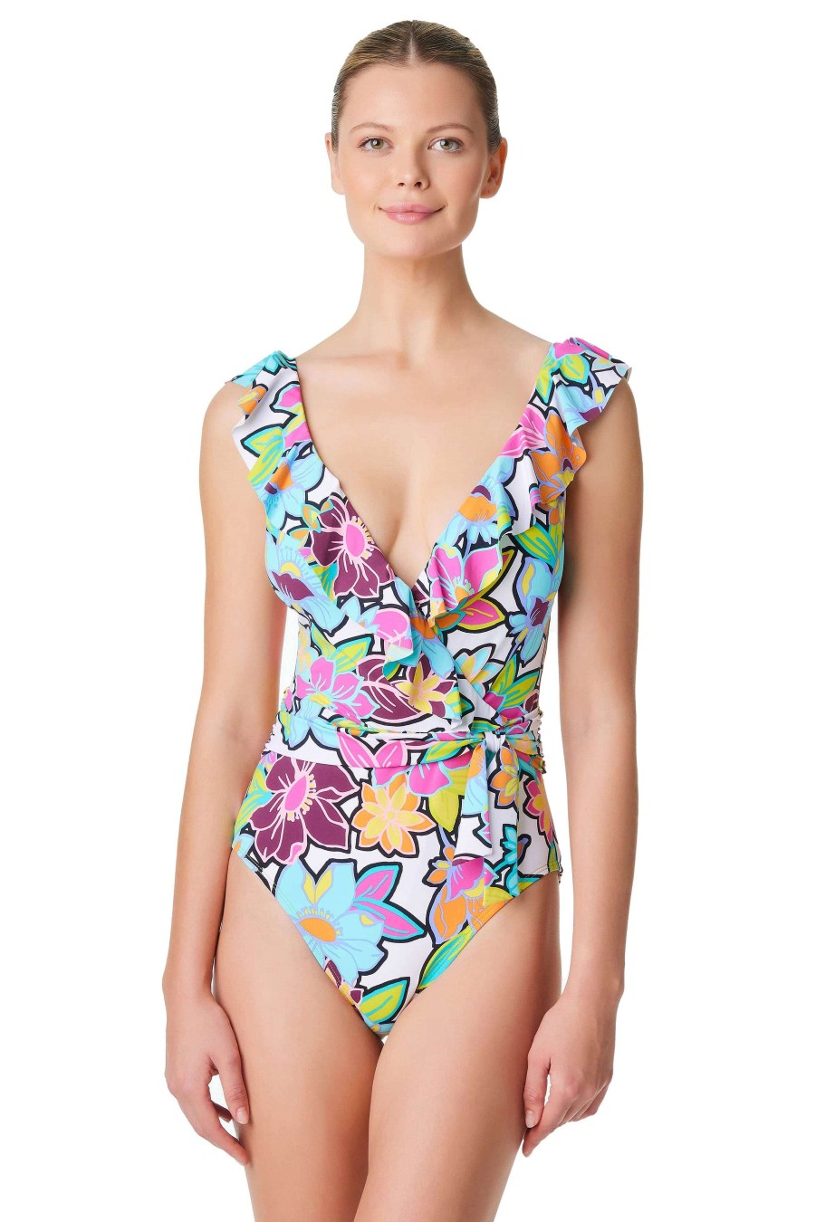 Clothing Bleu Rod Beattie | Surplice Ruffle Straps One Piece Swimsuit Color Crush