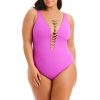 Clothing Bleu Rod Beattie | Kore One Piece High Neck Lace Down Swimsuit, Plus