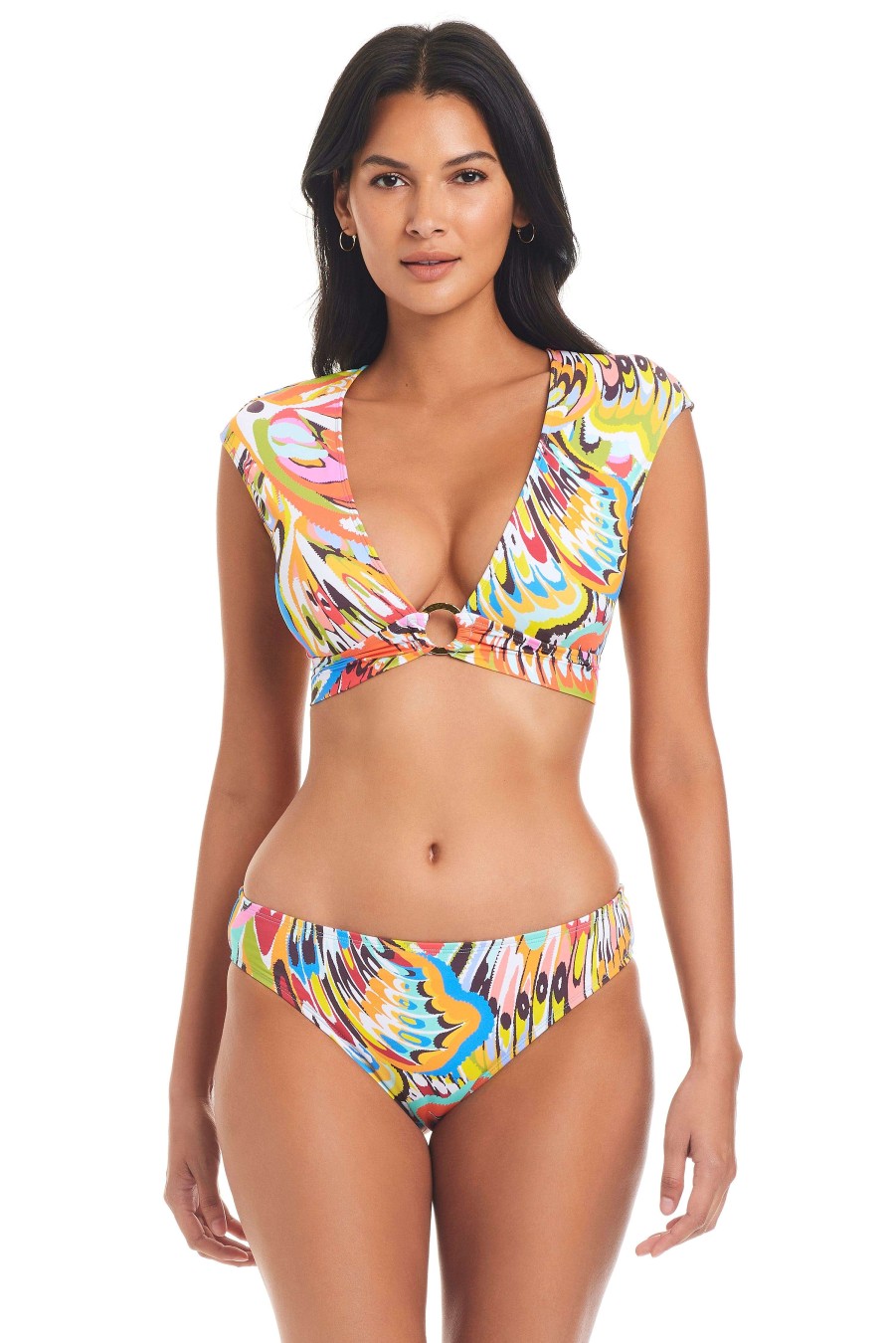 Clothing Bleu Rod Beattie | Break The Mold Cap Sleeve Crop Bikini Top Multi Print Break