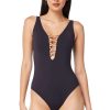 Clothing Bleu Rod Beattie | Let'S Get Knotty Lace Down One-Piece Swimsuit Black/Rose Gold