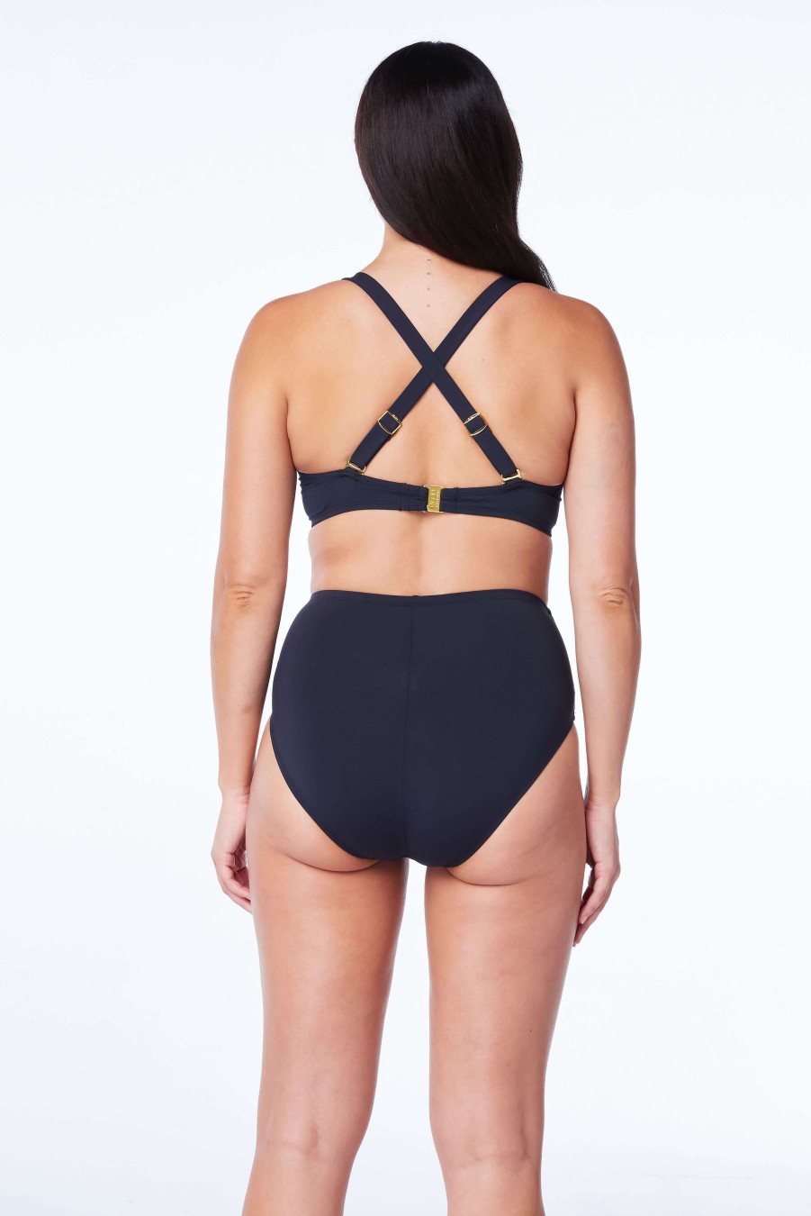 Clothing Bleu Rod Beattie | Kore Shirred Fold Over High Waist Bikini Bottom Black