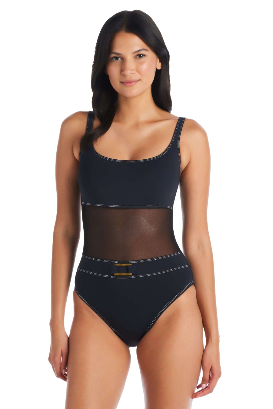 Clothing Bleu Rod Beattie | A Fine Line Scoop Neck One Piece Swimsuit Black