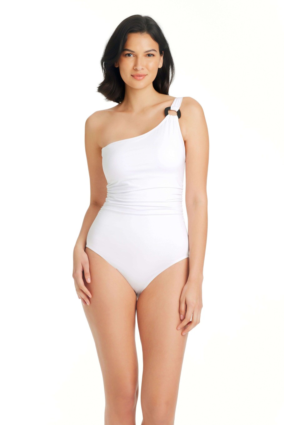 Clothing Bleu Rod Beattie | Graphic Measures Asymmetrical One Shoulder One Piece Swimsuit White