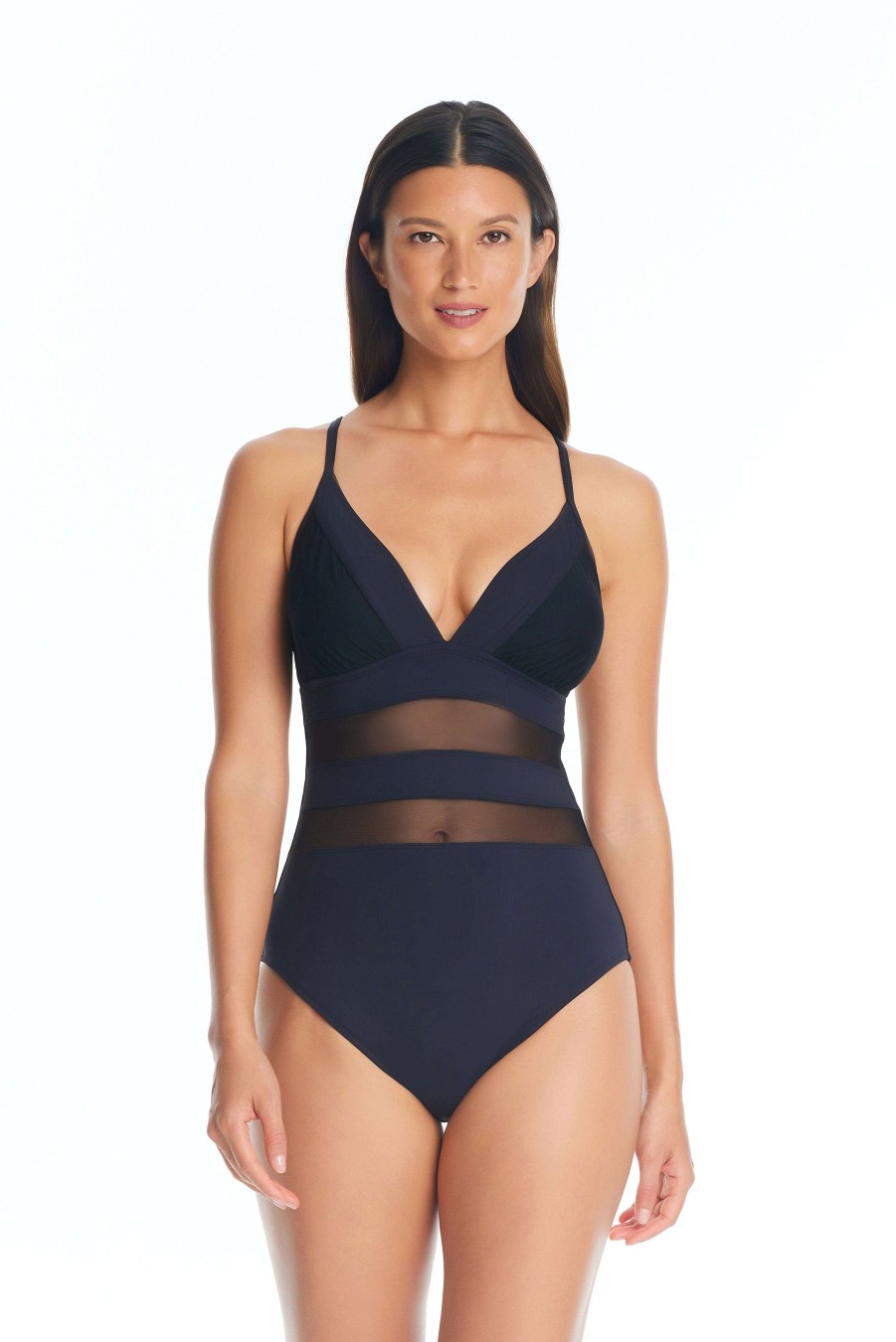 Clothing Bleu Rod Beattie | Don'T Mesh With Me One Piece Cross Back Mesh Swimsuit Black