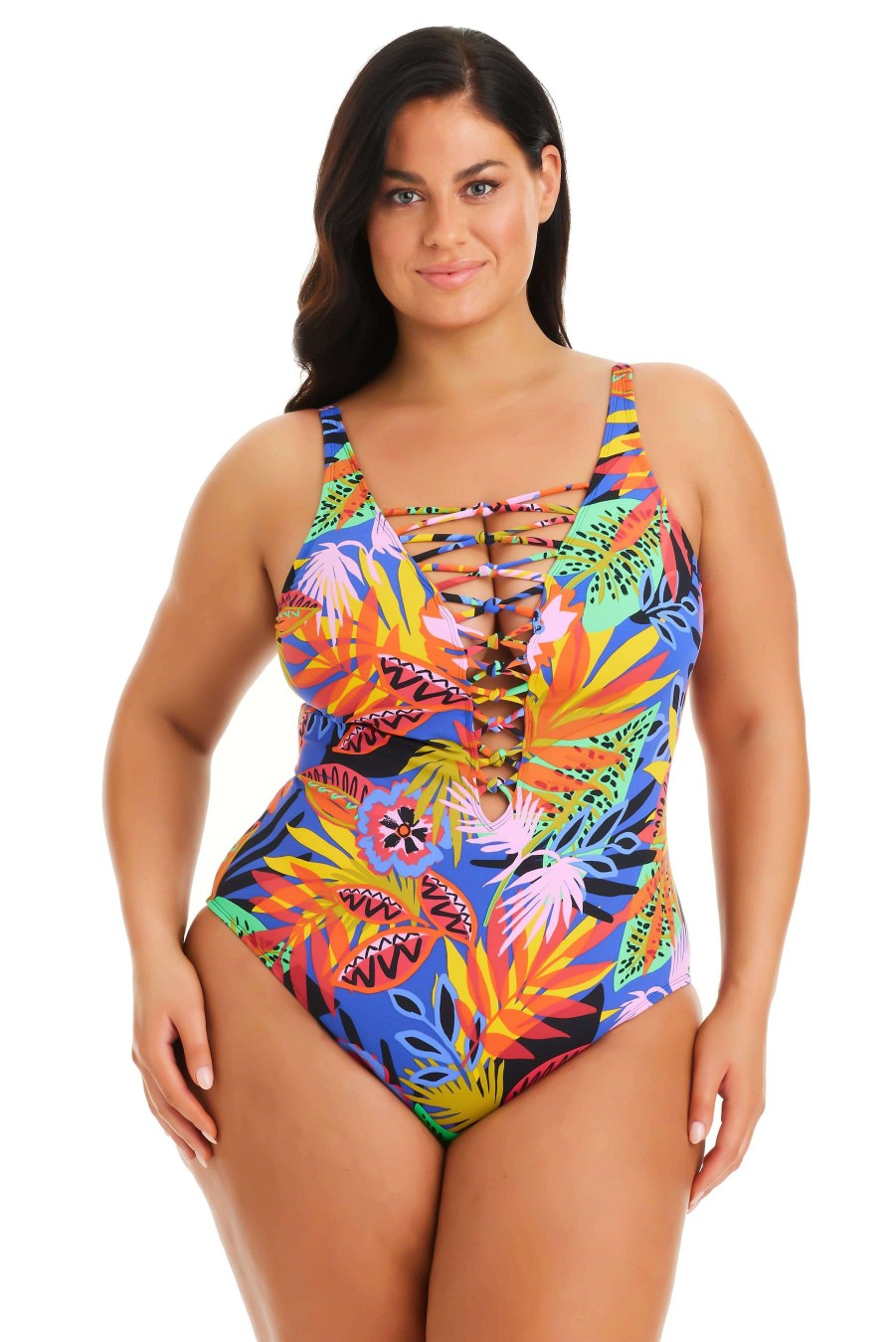 Clothing Bleu Rod Beattie | Plunge Lace Down One Piece Swimsuit Plus Night Safari