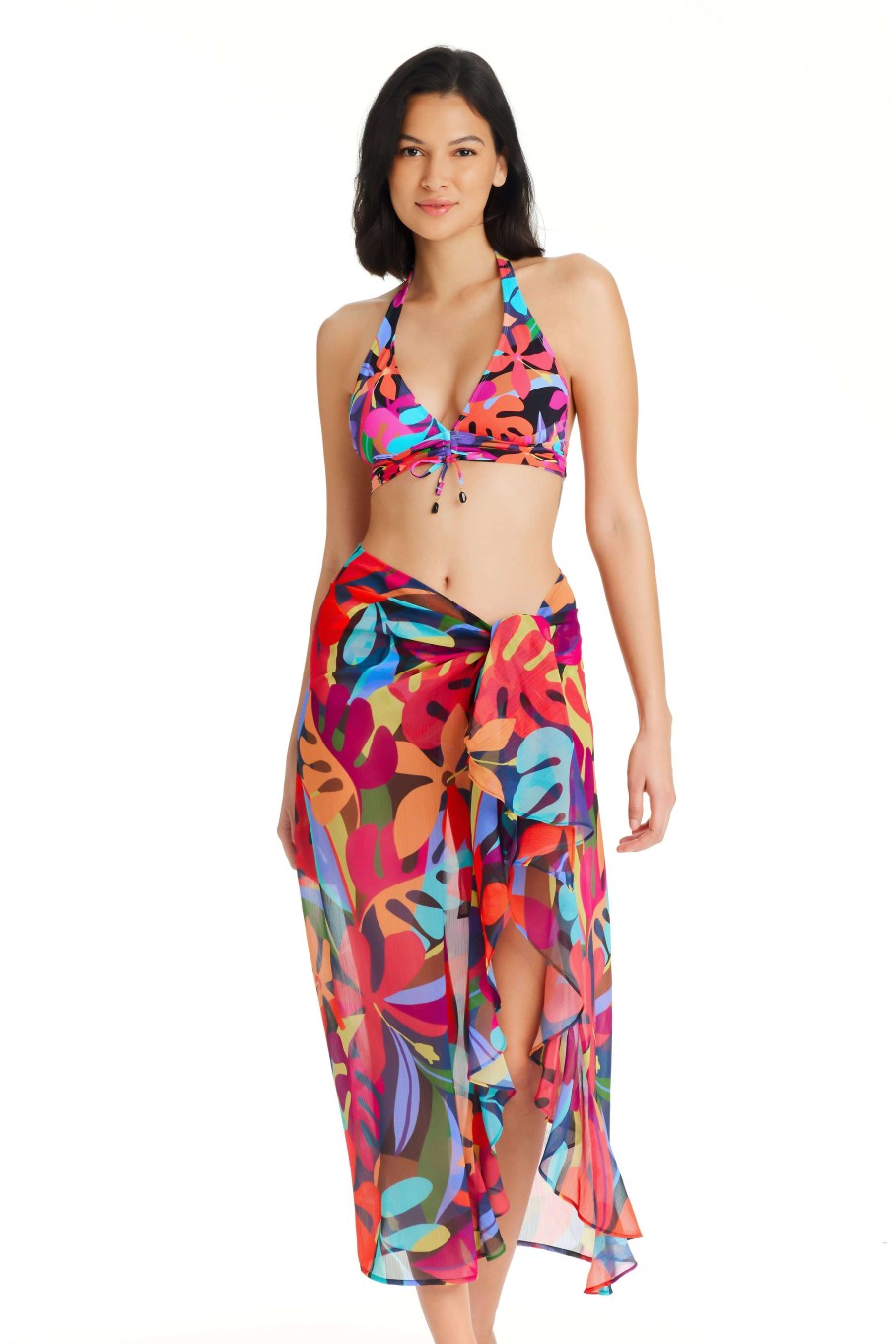 Clothing Bleu Rod Beattie | Bold Rush Long Chiffon Ruffle Pareo Cover Up Bold Rush Multi