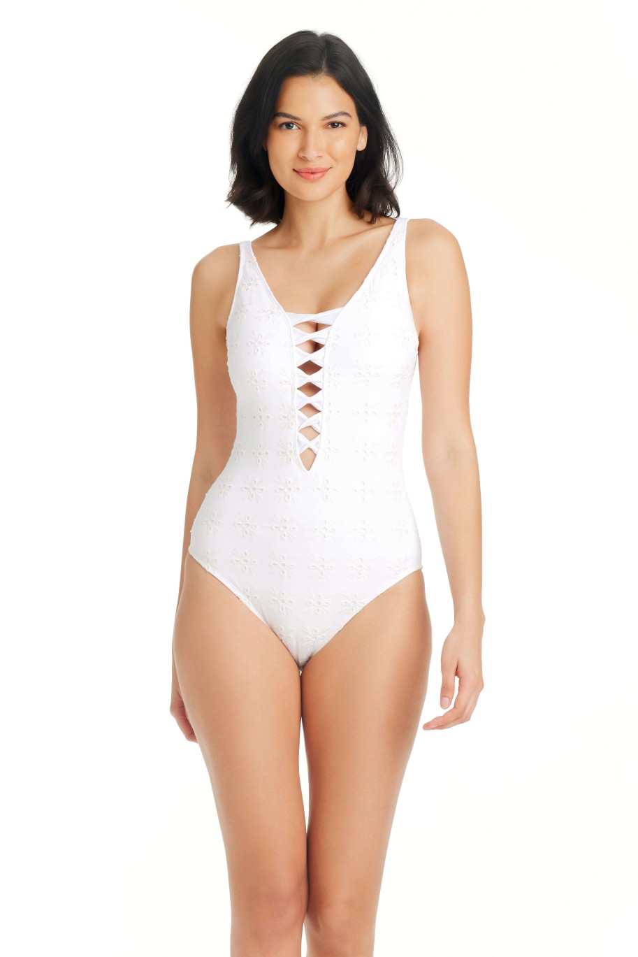 Clothing Bleu Rod Beattie | Eyes Wide Open Lace Down One Piece Swimsuit