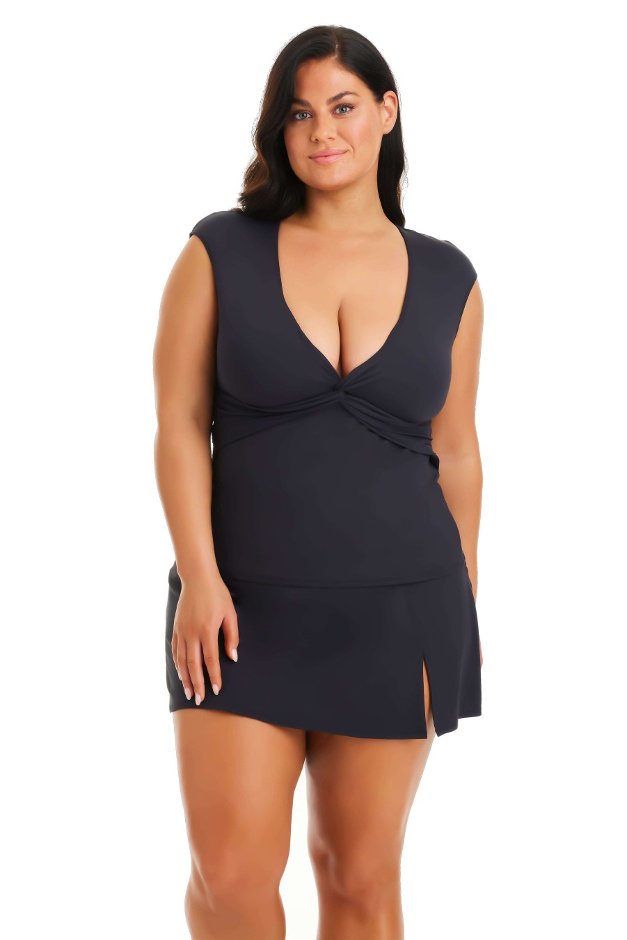 Clothing Bleu Rod Beattie | Let'S Get Twisted Cap Sleeve Tankini Top Plus Black