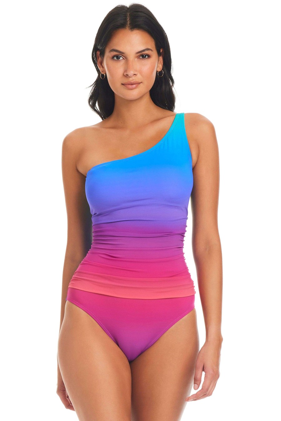 Resort 24 Bleu Rod Beattie | Heat Of The Moment One-Shoulder Shirred One-Piece Swimsuit Hm Multi