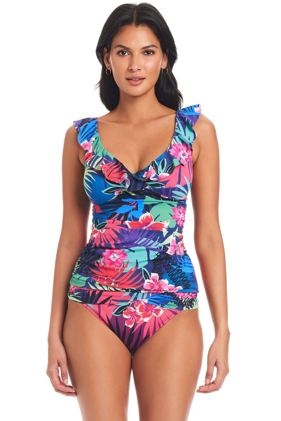 Clothing Bleu Rod Beattie | Hawaiian Punch Surplice Ruffle Tankini Top Multi