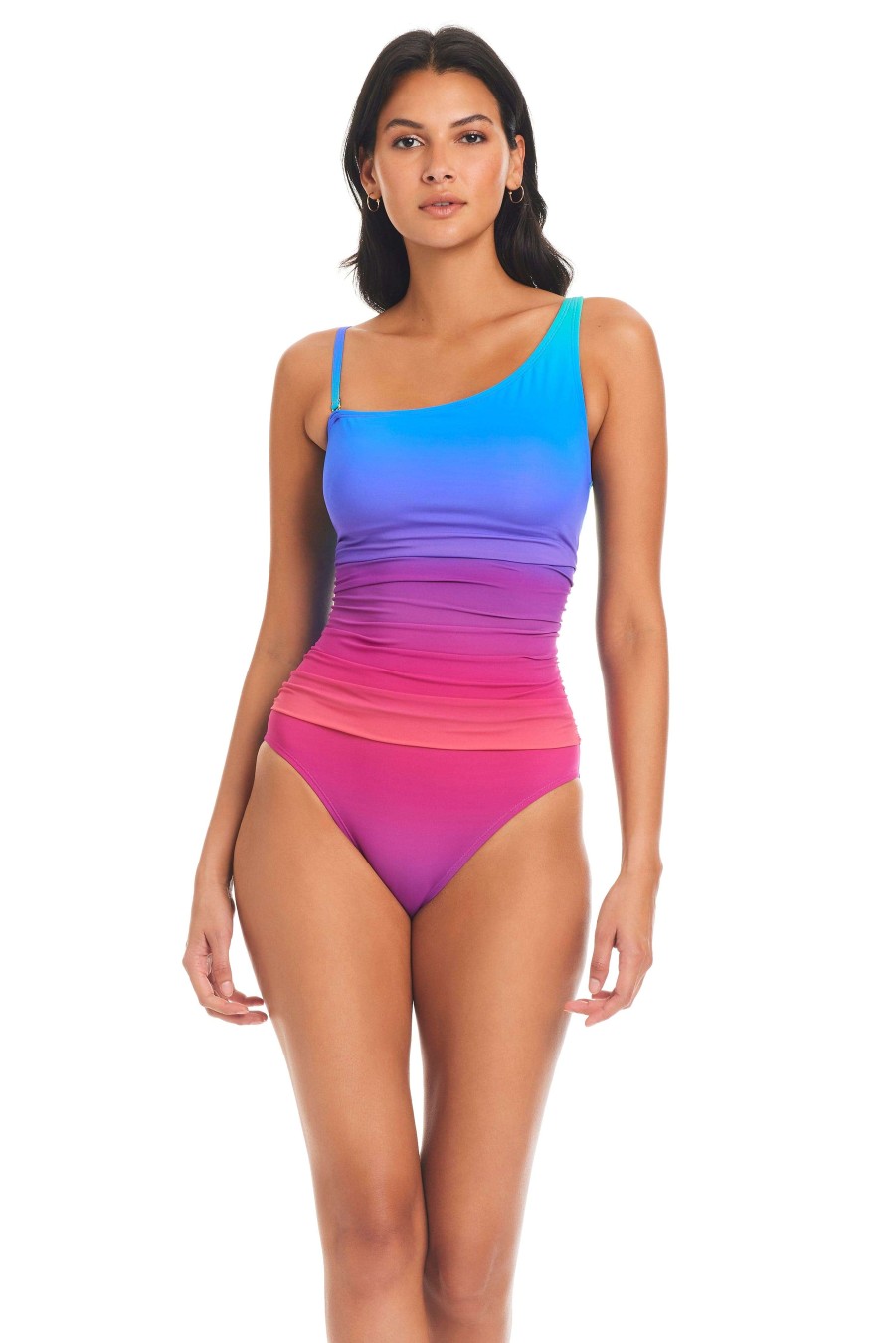 Resort 24 Bleu Rod Beattie | Heat Of The Moment One-Shoulder Shirred One-Piece Swimsuit Hm Multi